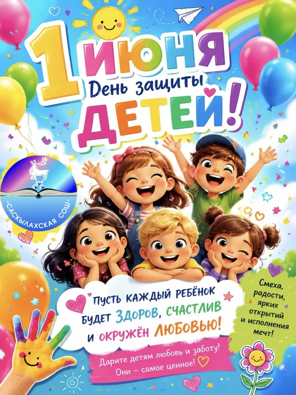 Коллектив Саскылахской школы поздравляет С ДНЕМ ЗАЩИТЫ ДЕТЕЙ 🥳  
Пусть каникулы пройдут с пользой и
