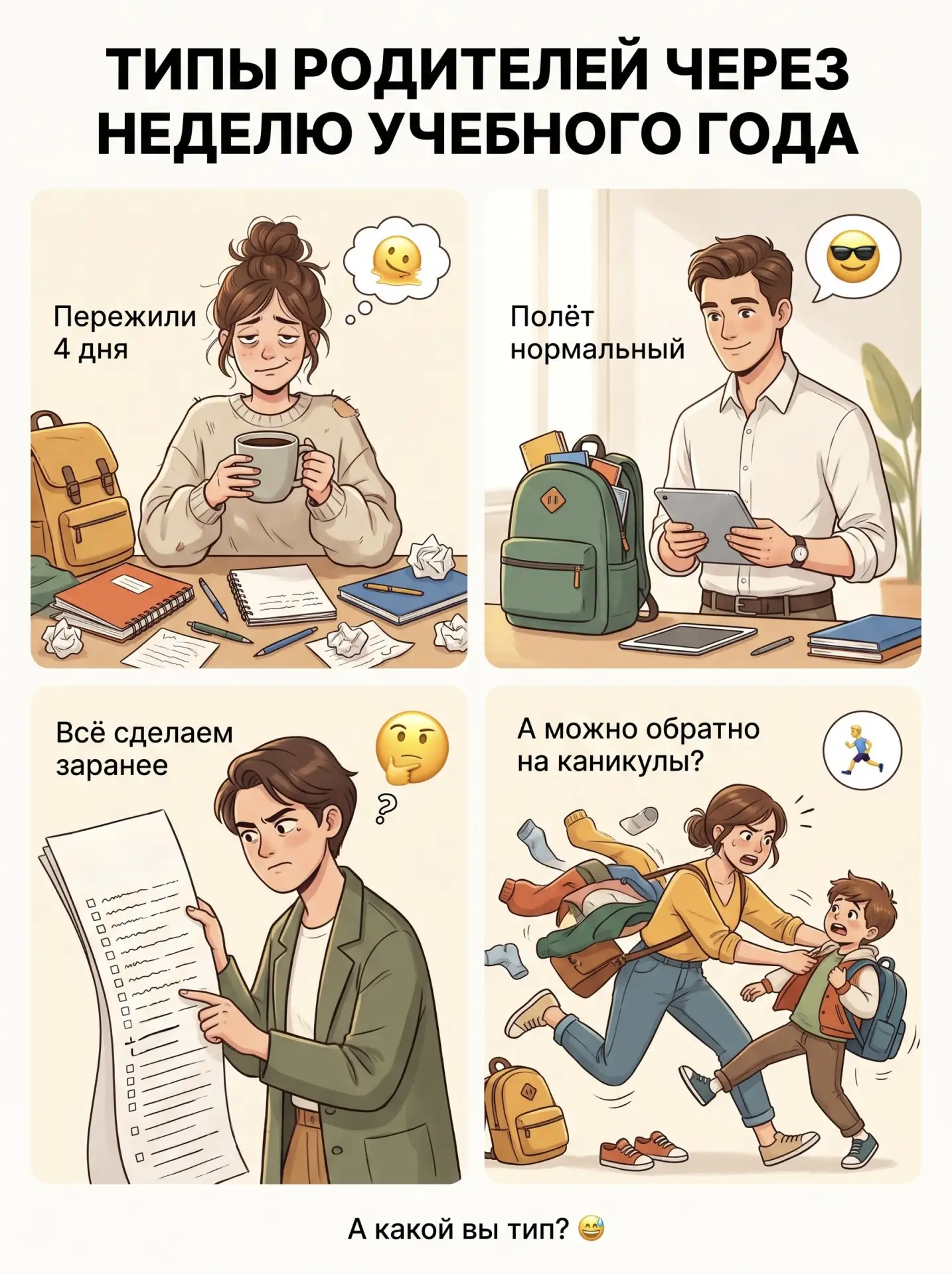 ТИПЫ РОДИТЕЛЕЙ ЧЕРЕЗ НЕДЕЛЮ УЧЕБНОГО ГОДА