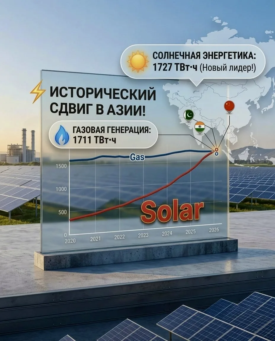 ⚡️ Солнечная энергетика в Азии впервые в истории обогнала газовую

По данным анализа Carbon Brief, з