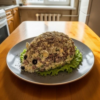 Салат «Ёжик в тумане» — Уют и загадка! 🦔