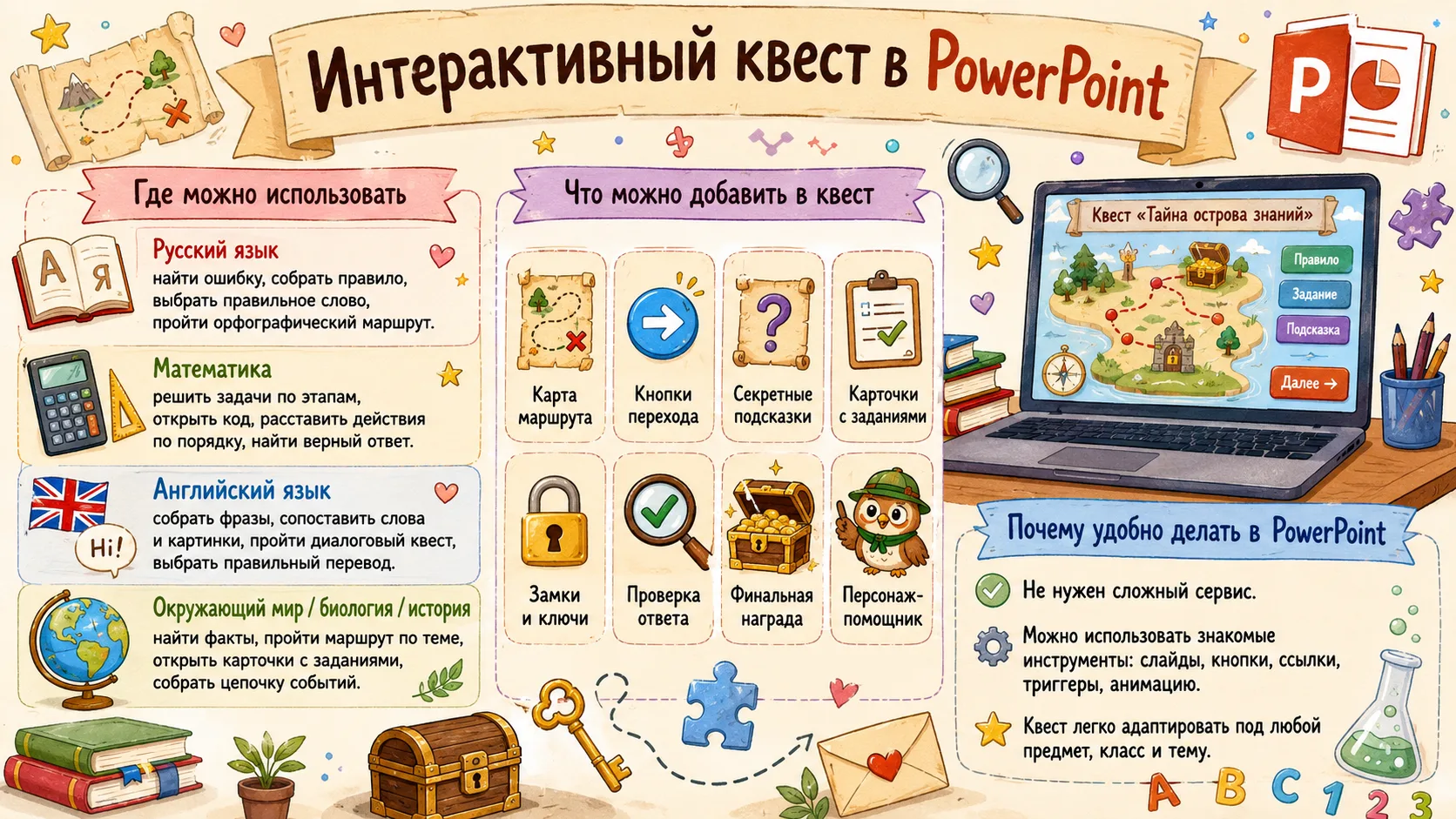 Квест на уроке — это не только для английского языка

Почему-то так сложилось, что квесты чаще всего