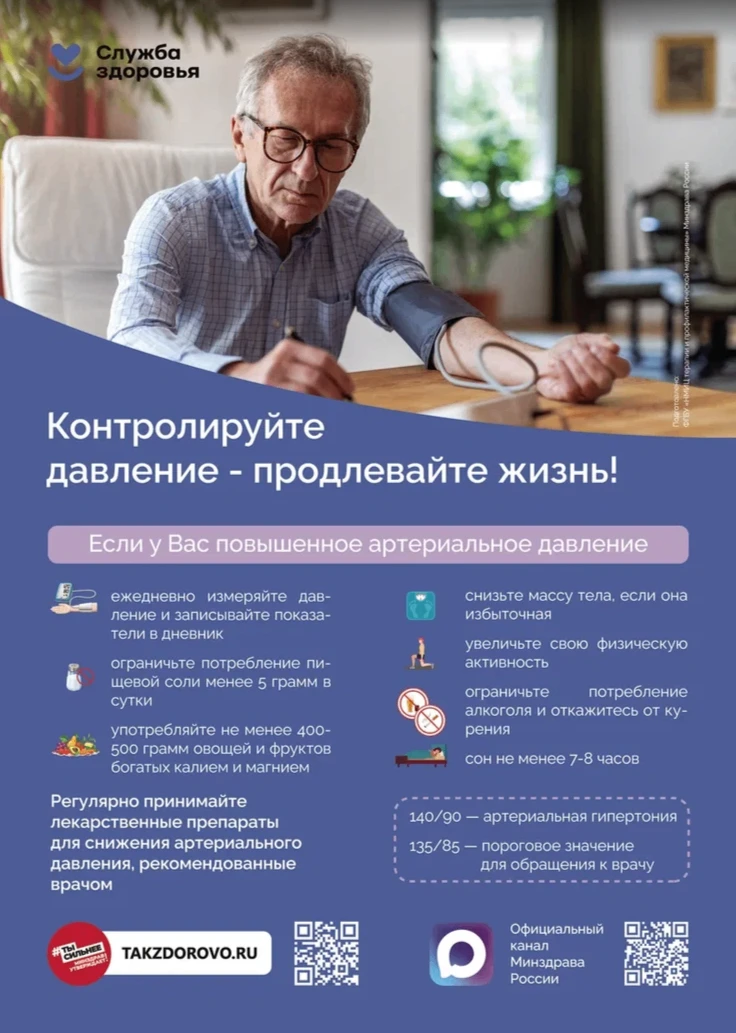 ⚠️Каждый десятый человек страдает от повышенного давления, но лишь 5 из 10 знают об этом.