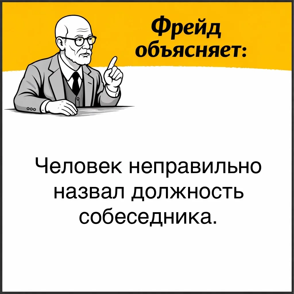 Фрейд описывает случай, когда человек назвал должность собеседника неправильно, снизив его статус по
