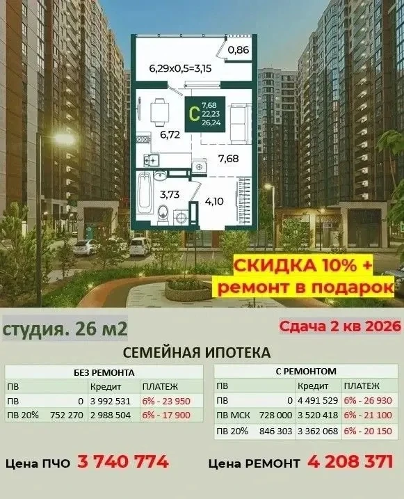 Квартиры в 15 минутах от парка Галицкого в семейную ипотеку