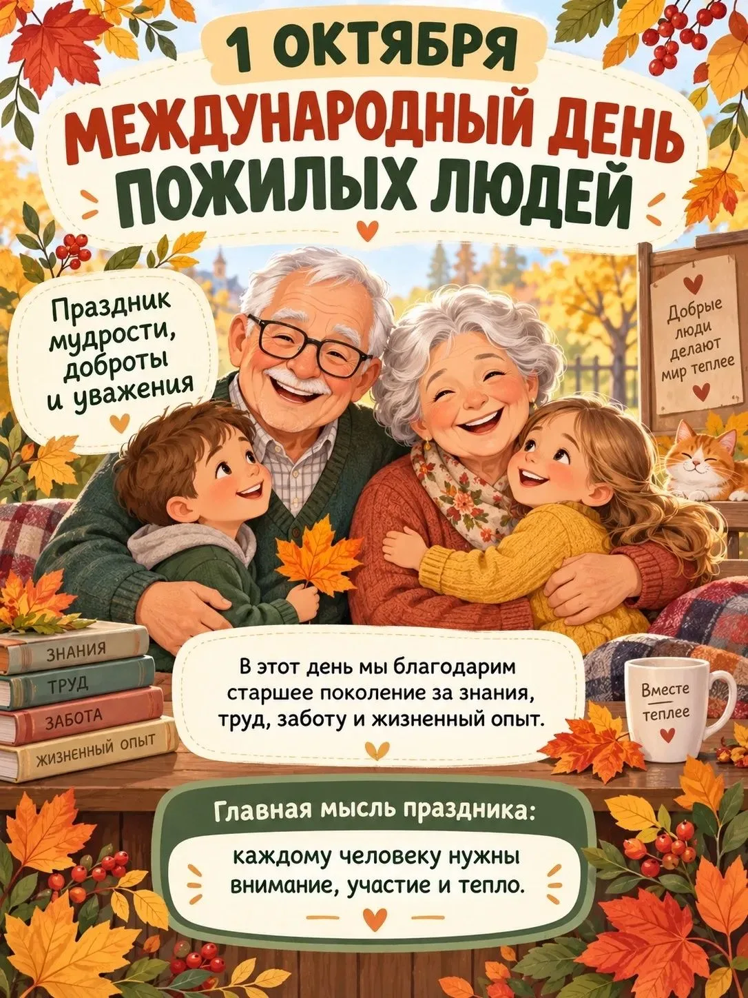 Наши карточки познакомят детей с историей Дня пожилого человека, поможет понять важност...