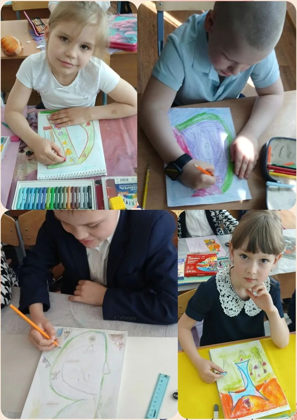 🎨✨ Маленькие художники в деле!   Ученики 1 классов под руководством учителя изобразительного искусст