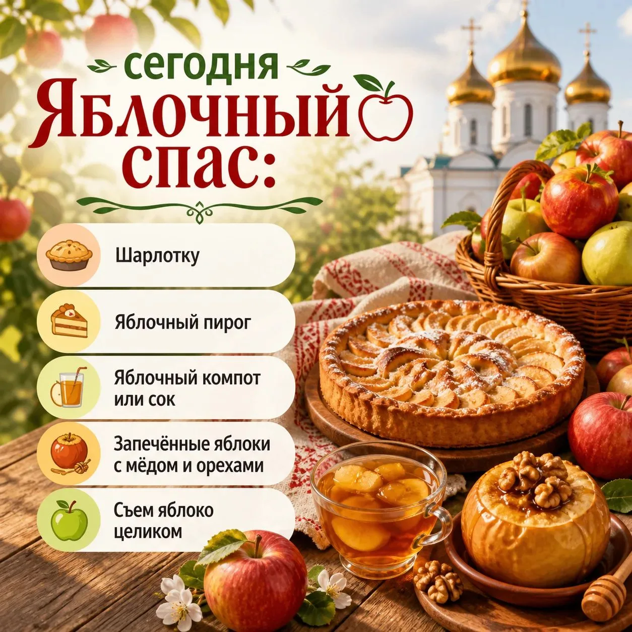 🍎 Сегодня Яблочный Спас — праздник, когда на Руси освящали яблоки нового урожая и счит...