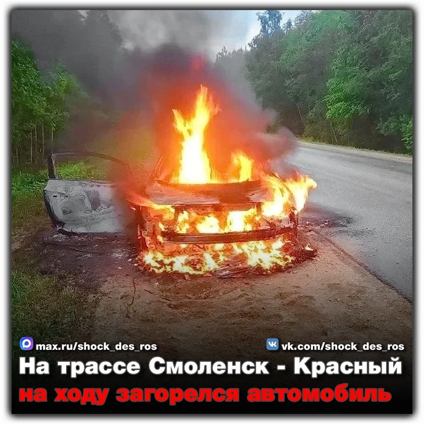 🔴 На трассе Смоленск - Красный на ходу загорелся автомобиль  В Смоленской области произошел пожар, в