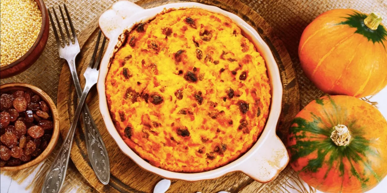 Тыква, запечённая с творогом и изюмом