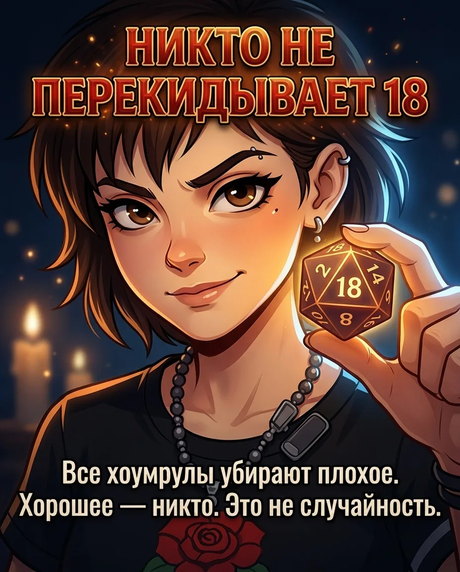 «Перекидываем единицы. И ещё кидаем семь раз, берём шесть. И если сумма меньше 70 — перекидываем всё