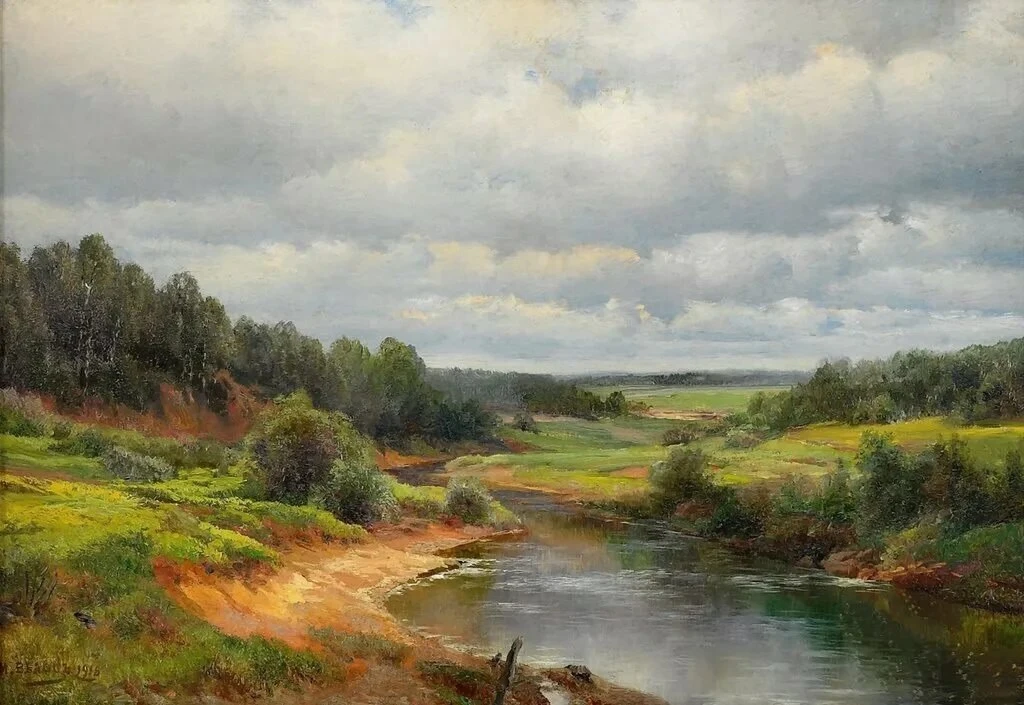 Летние пейзажи русского художника Ивана Августовича Вельца (1866-1926) 

1. «Речной пейзаж», 1916 г.