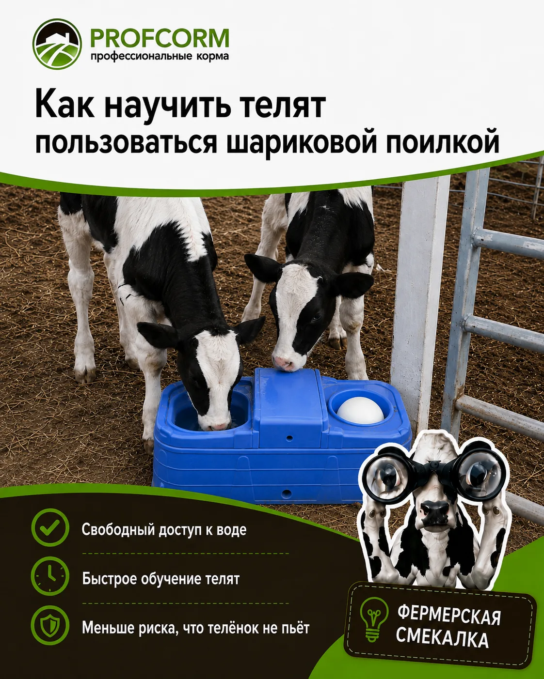 Фермерская смекалка: как научить телят пользоваться шариковой поилкой