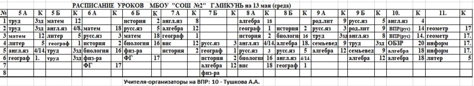 Изменения в расписании уроков на 13 мая (среда)🌤️
