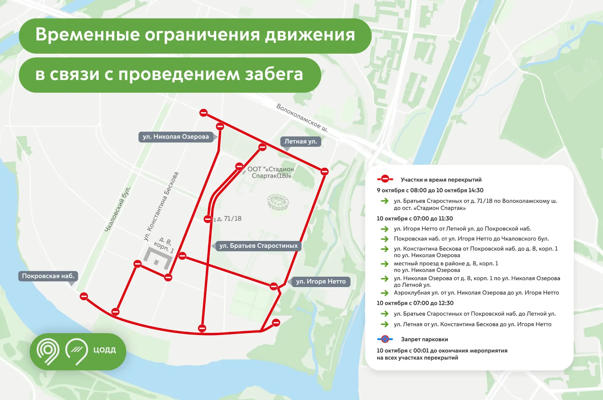 9 и 10 октября будет временно закрыто движение на ряде улиц в районе Покровское-Стрешне...