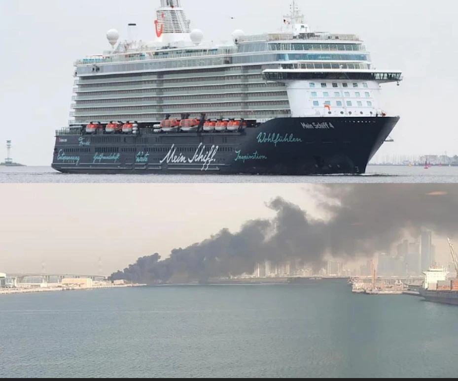 Иранская ракета упала рядом с круизным лайнером Mein Schiff 4 в порту Абу-Даби. На борту — около 3,5