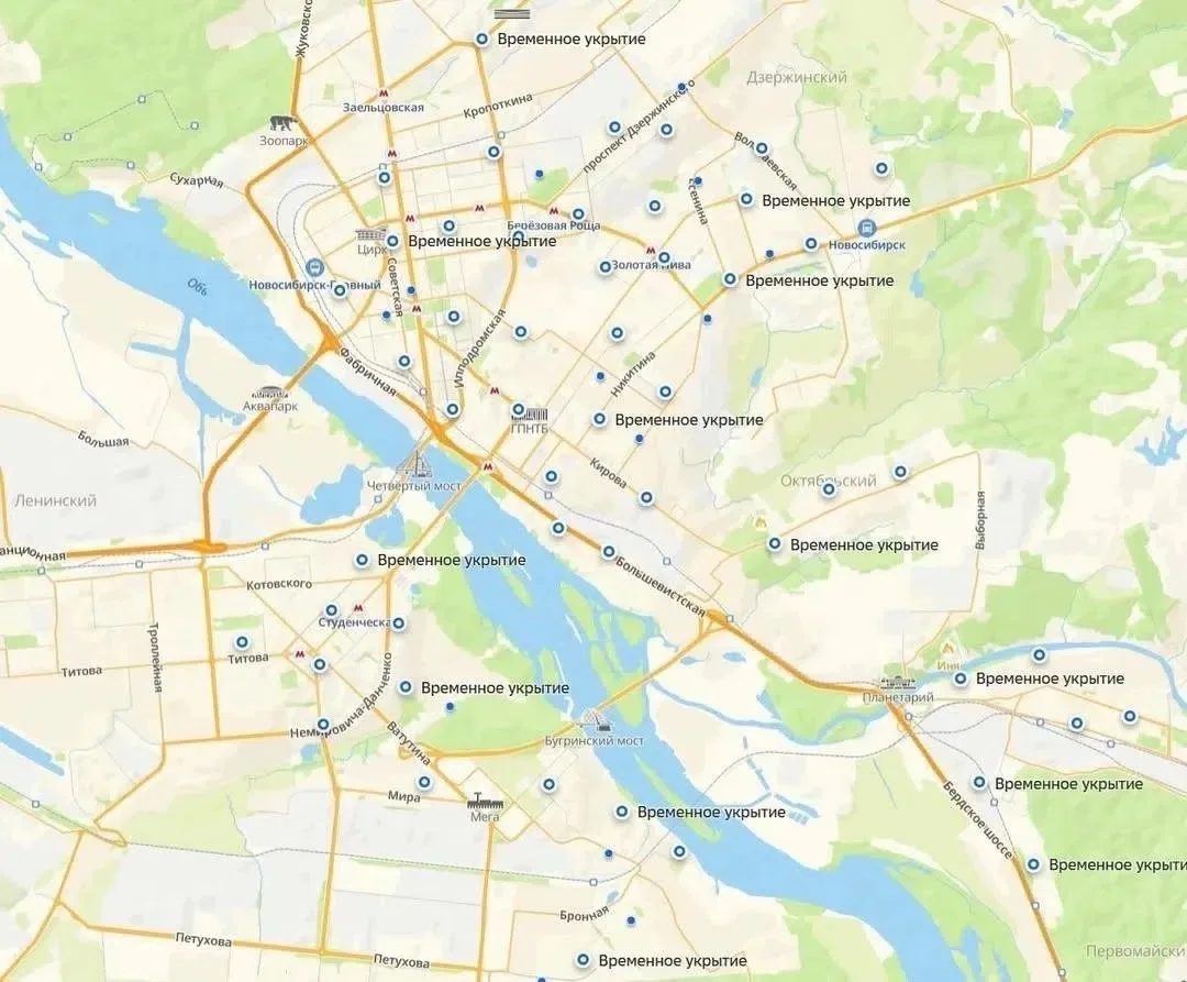 📍Карта временных укрытий в Новосибирске