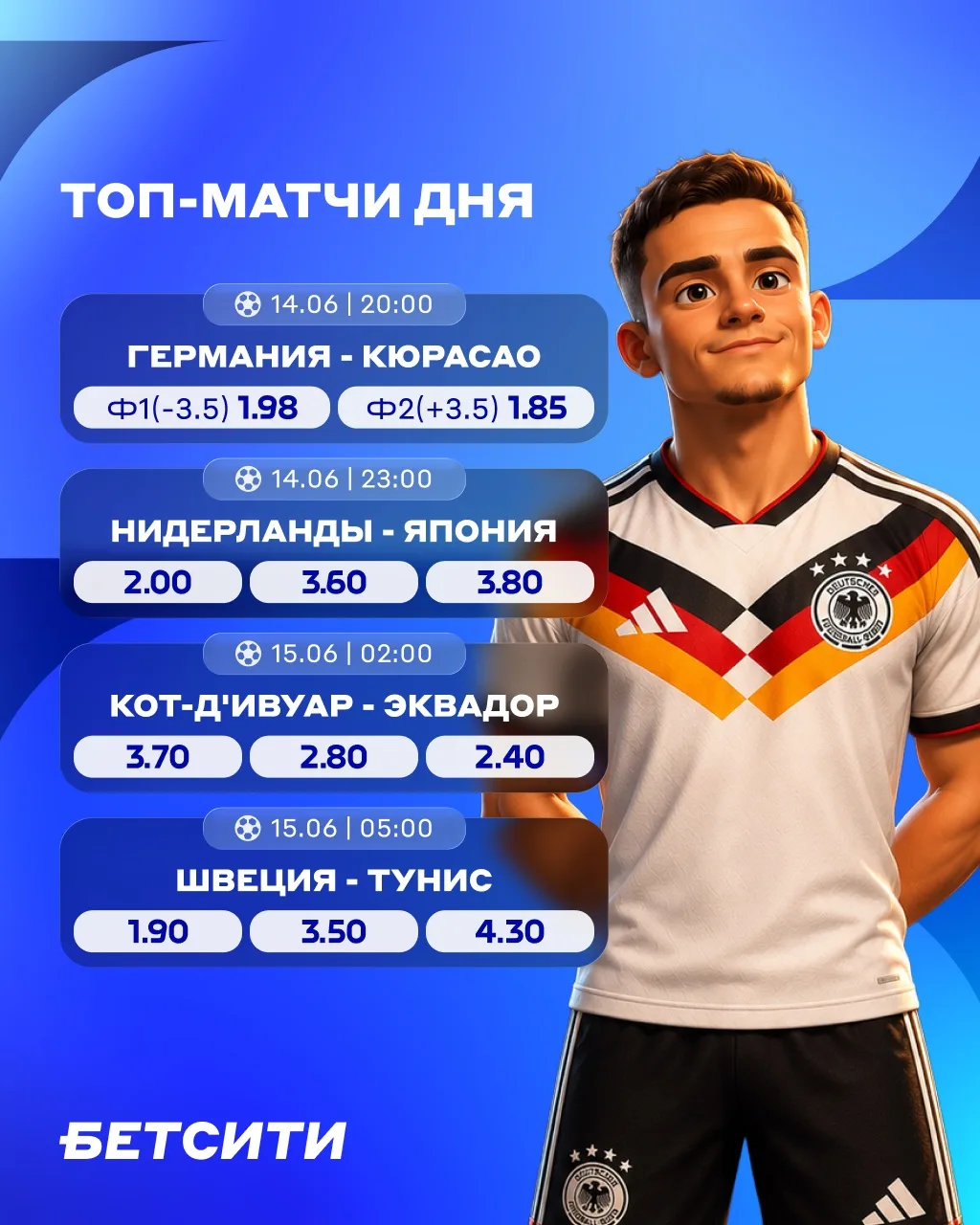 🎉 Германия, Нидерланды и Швеция стартуют на ЧМ-2026!

👀 Кюрасао дебютирует на мировом первенстве. 