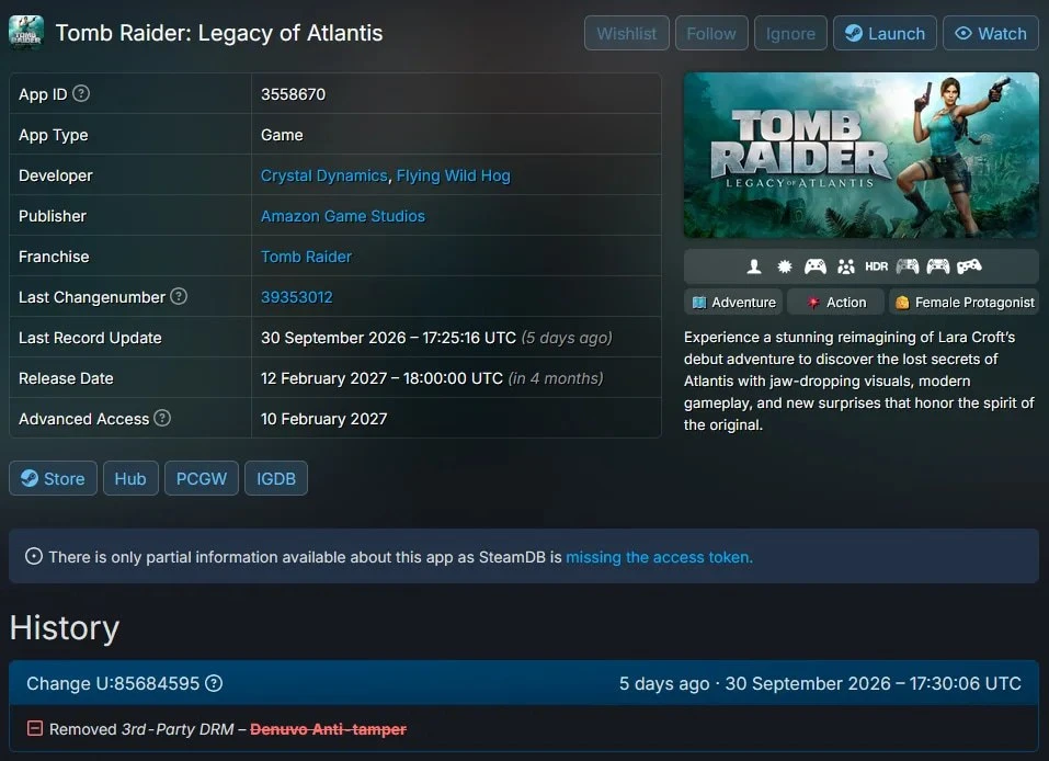 В описании предстоящего ремейка Tomb Raider: Legacy of Atlantis, запланированного на фе...