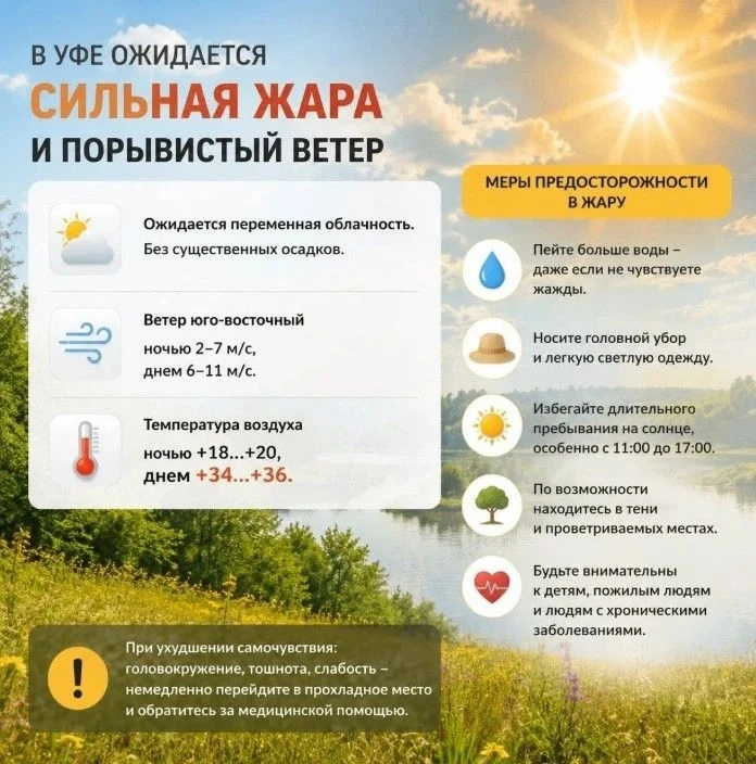 В Уфе установилась по-настоящему летняя погода с экстремальной дневной жарой. Просим вас отнестись к