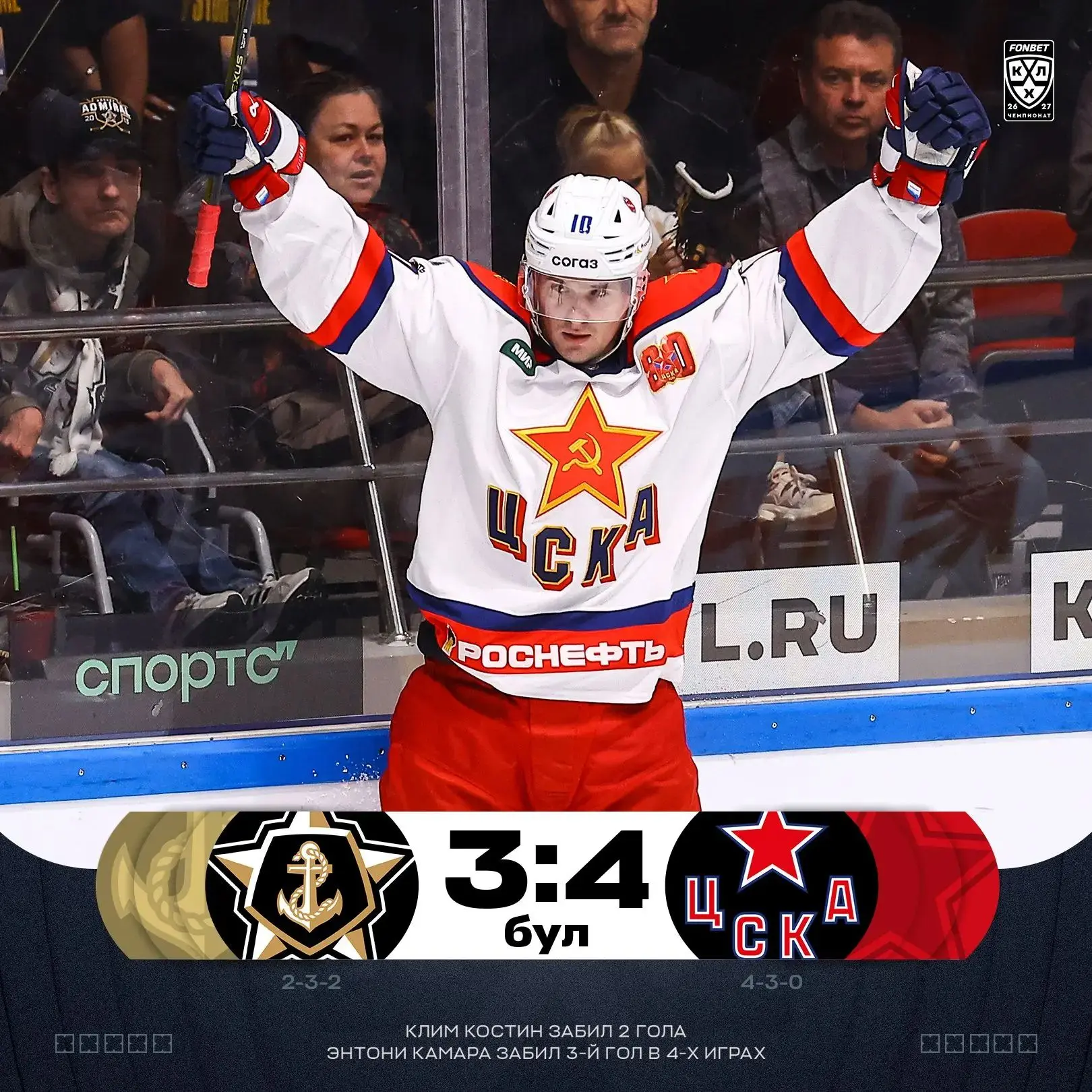 Дубль Клима Костина помог ЦСКА одержать третью выездную победу подряд!
