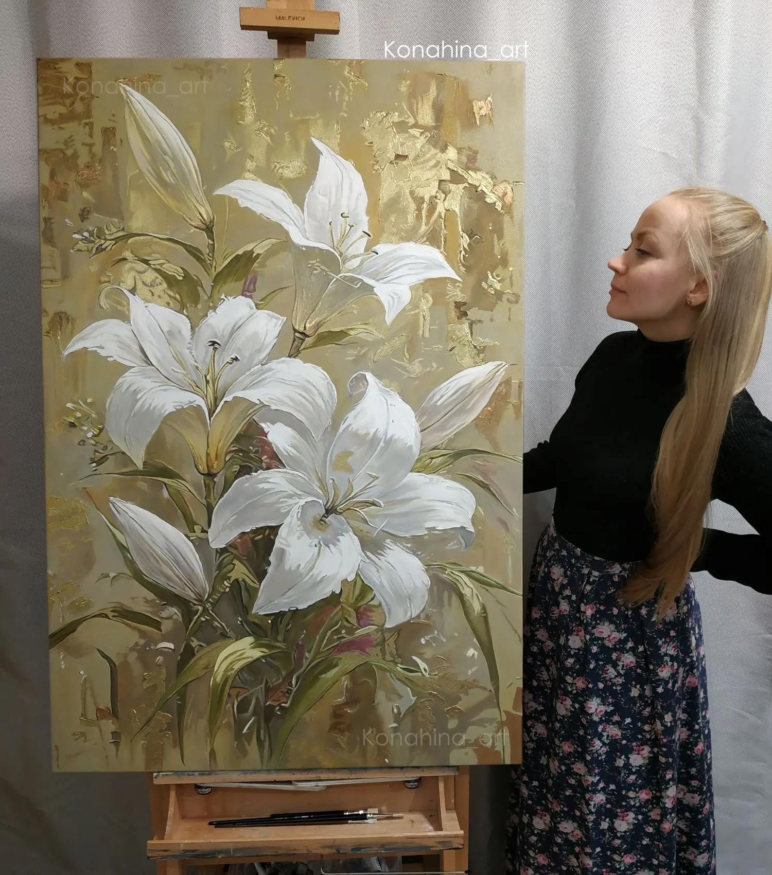 Доброе воскресное утро всем!🤗🌻 Делюсь новой красотой, Белые Лилии, масло, золотая пот...