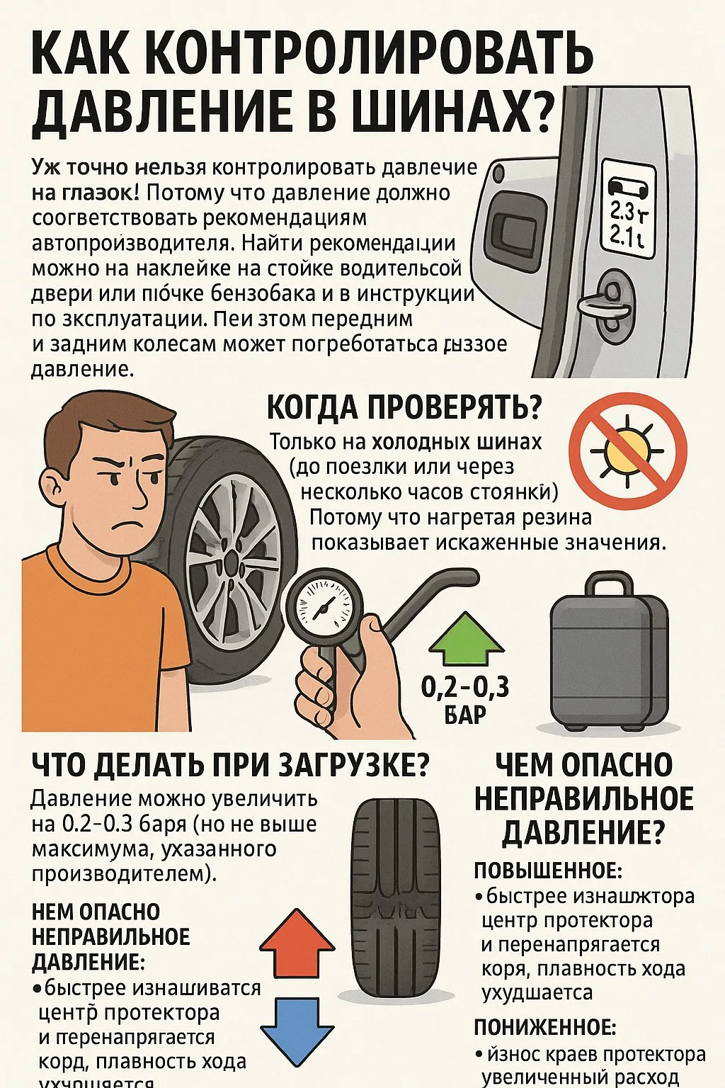 как контролировать давление в шинах?

уж точно нельзя контролировать давление на глазок! Потому что 