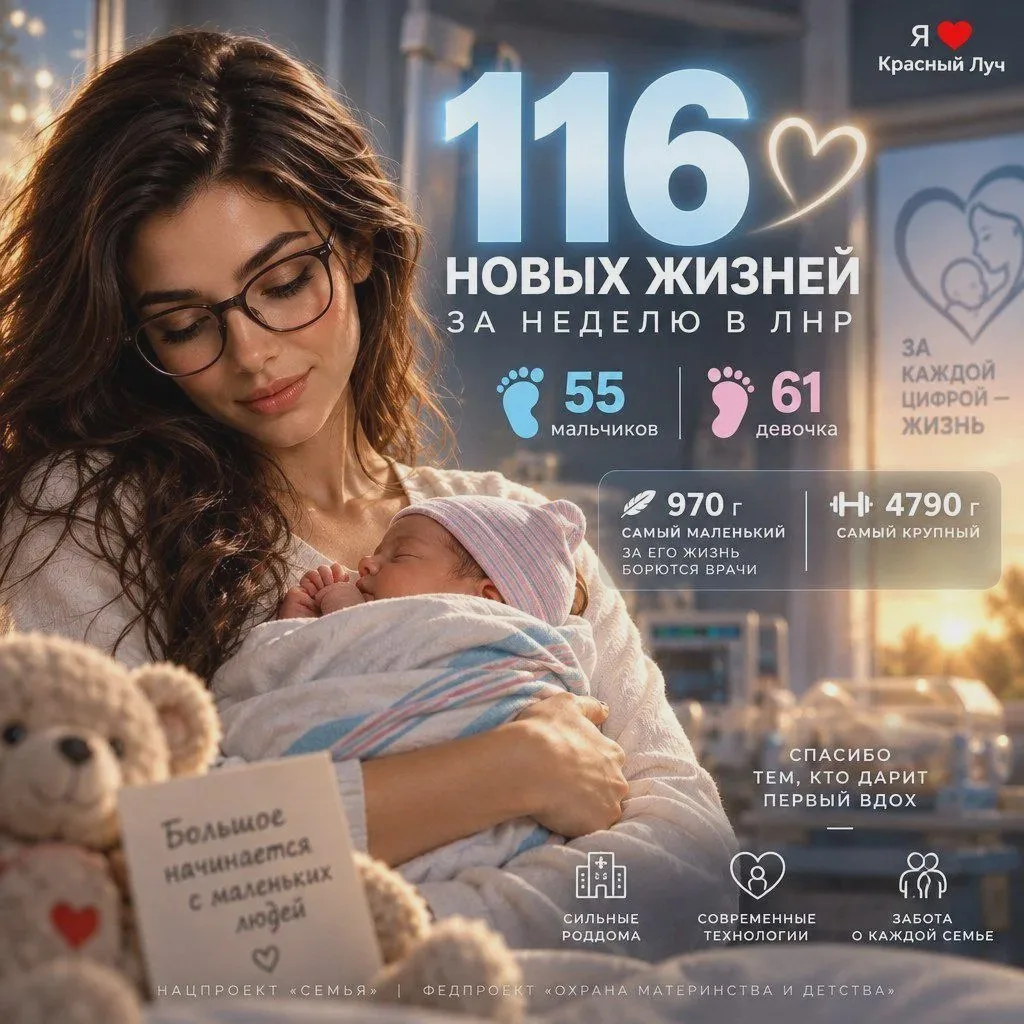 🩵 В ЛНР за неделю родились 116 младенцев