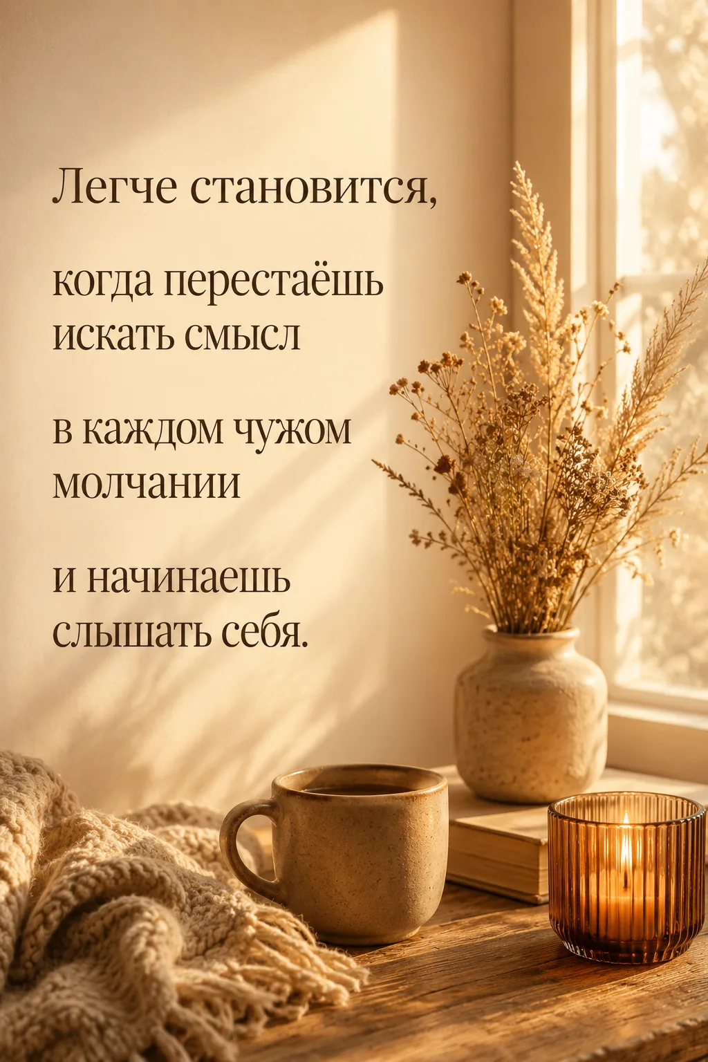 Легче становится, когда перестаёшь искать смысл в каждом чужом молчании и начинаешь слы...