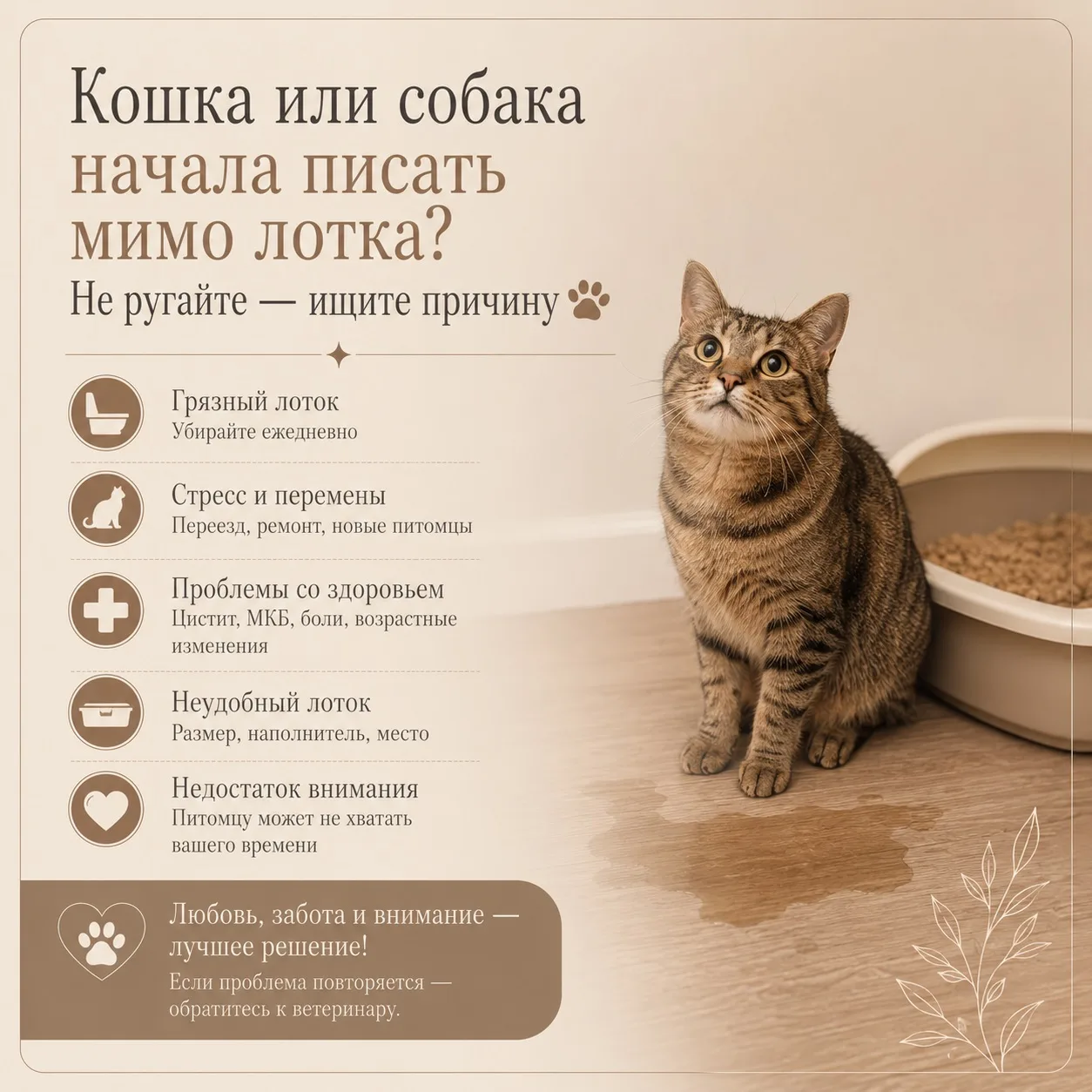 Кошка или собака начала писать мимо лотка? Не ругайте — ищите причину 🙏