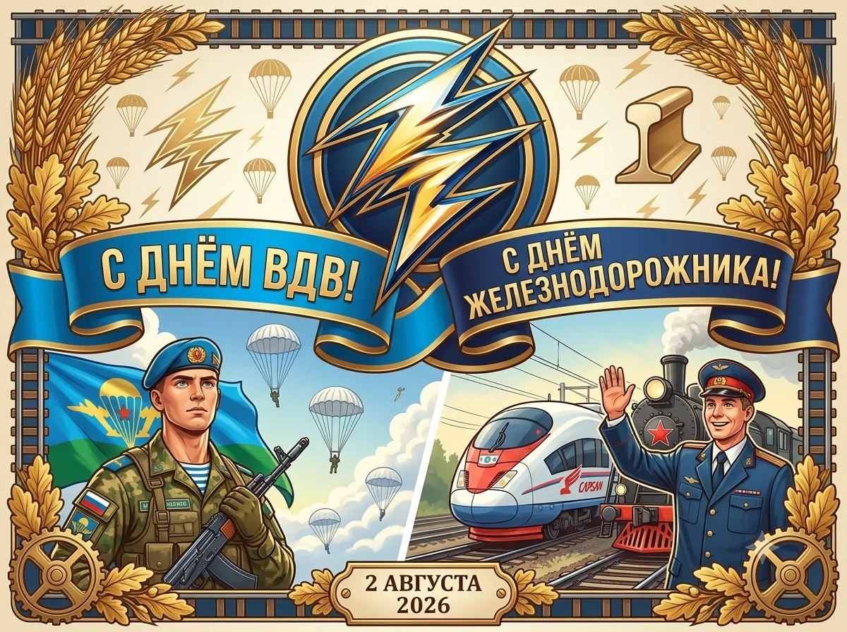 🪂🚂 Двойной удар по дисциплине и мужеству: сегодня в России отмечают День ВДВ и День железнодорожни