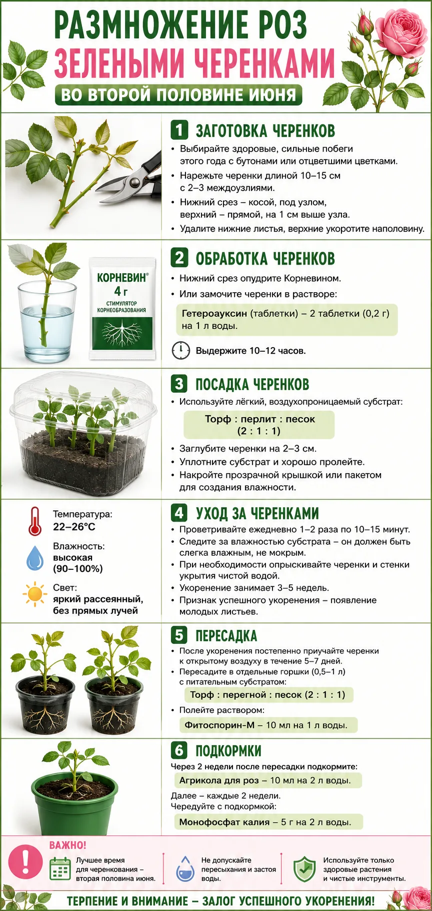 Как размножить розы зелеными черенками во второй половине июня