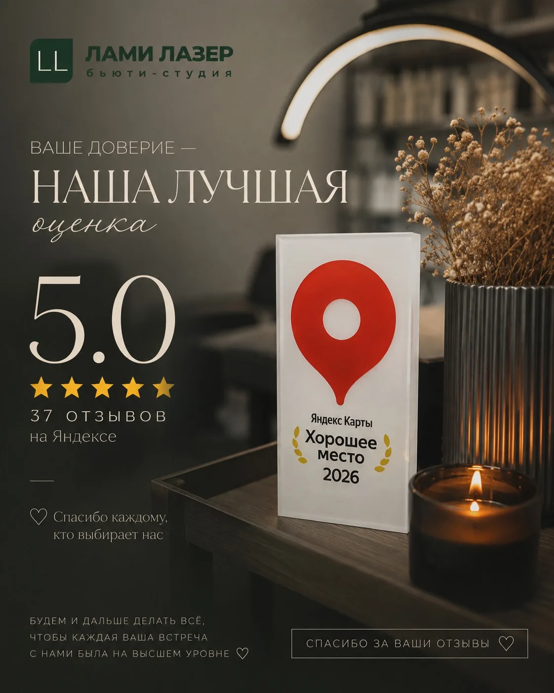 У нас теперь 5,0 на Яндекс Картах ⭐️⭐️⭐️⭐️⭐️