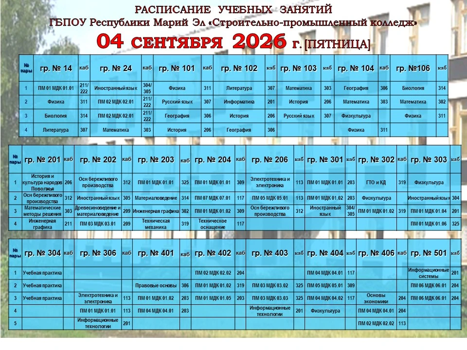 Изменилось расписание в 206, 301, 406 группах