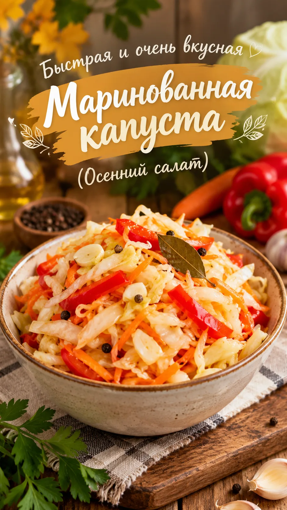 Быстрая и очень вкусная маринованная капуста (Осенний салат) 🥦🥬
