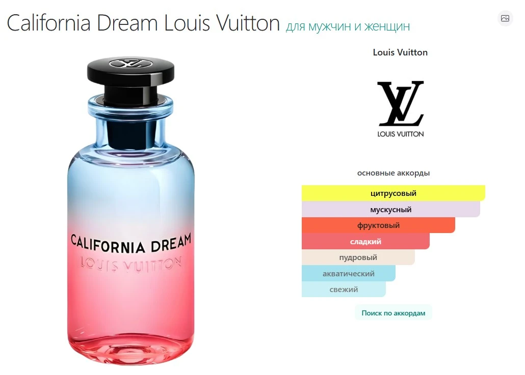 California Dream Louis Vuitton — это аромат для мужчин и женщин, он принадлежит к групп...