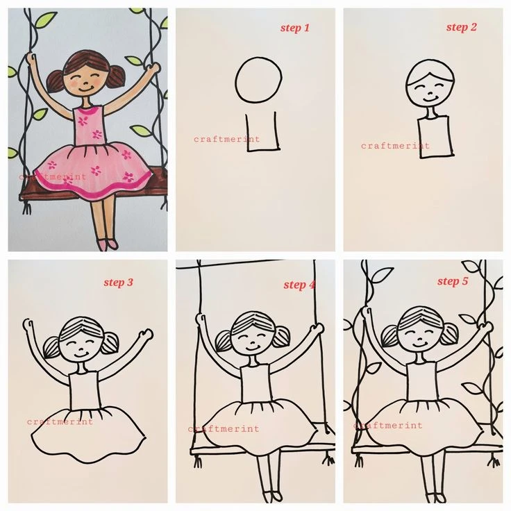 #рисование
Пошаговый рисунок. Девочка на качелях. 

РИС