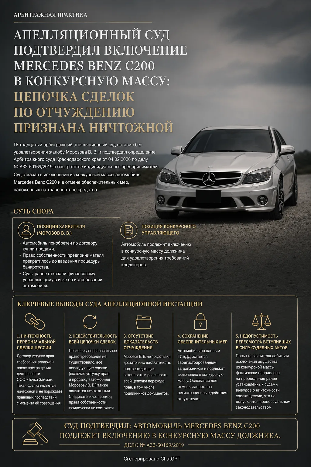 📌 Апелляционный суд подтвердил включение Mercedes Benz C200 в конкурсную массу: цепочк...