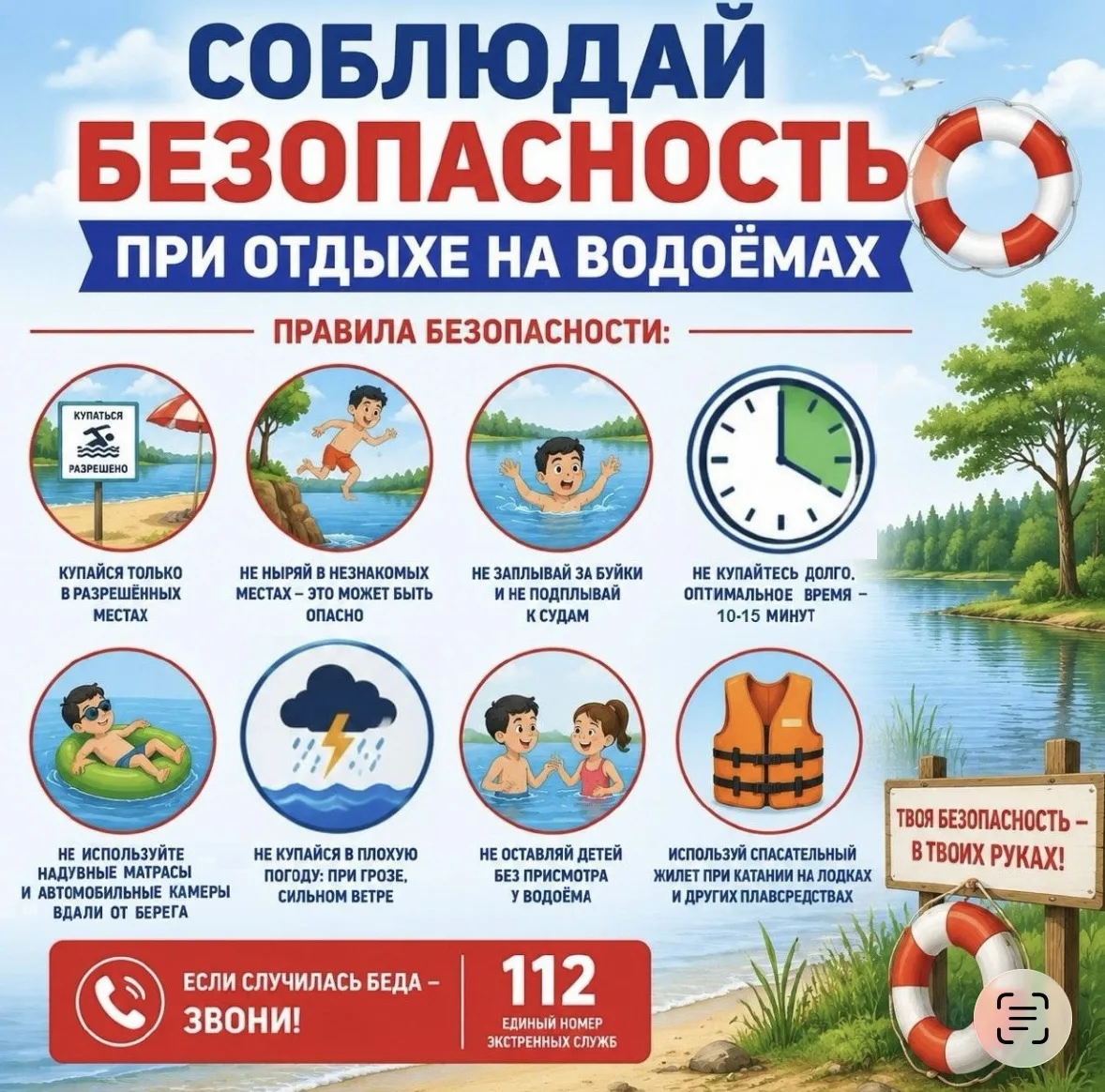 ⚠️Напоминаем о правилах безопасности на водных объектах в летний период