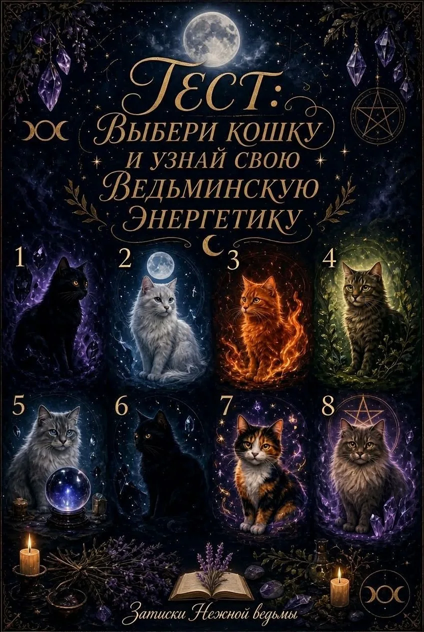 🐈‍⬛🔮 ТЕСТ: ВЫБЕРИ КОШКУ — УЗНАЙ СВОЮ ВЕДЬМИНСКУЮ ЭНЕРГИЮ