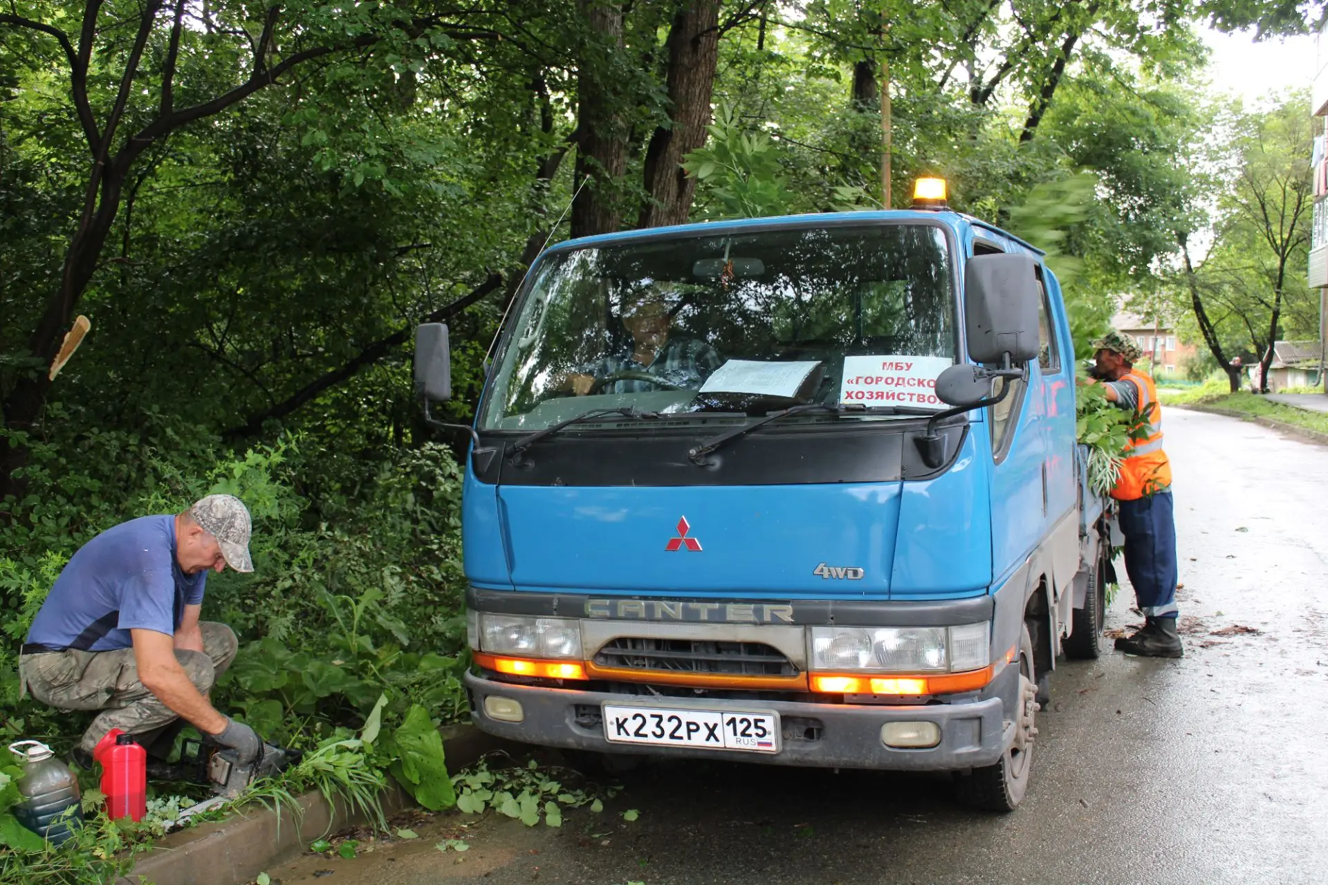 🌳 Сегодня с утра работники МБУ "Городское хозяйство" вели стрижку деревьев и кустарников в  м-не Ло