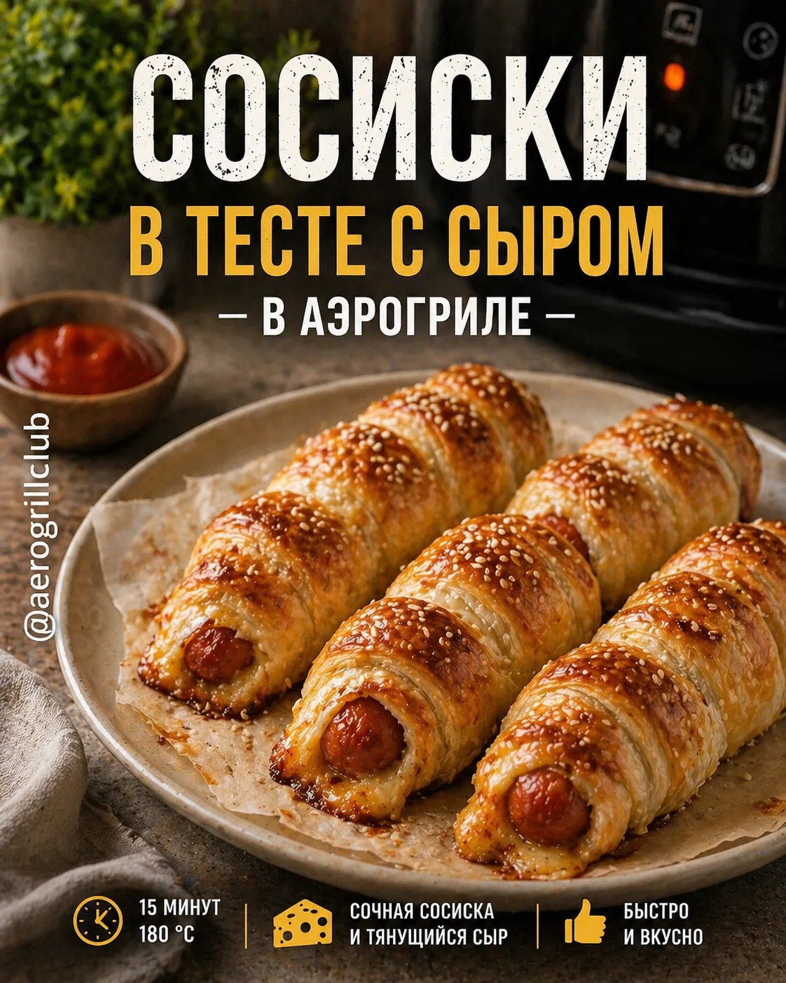 🔥 Сосиски в тесте с сыром в аэрогриле