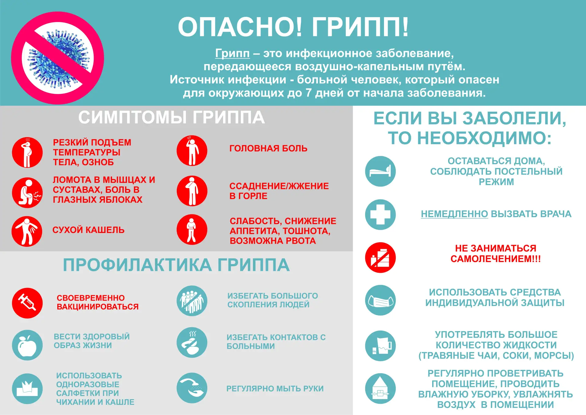 🌡️ Грипп может подкрасться в любое время года! Но мы можем защитить себя! 💪