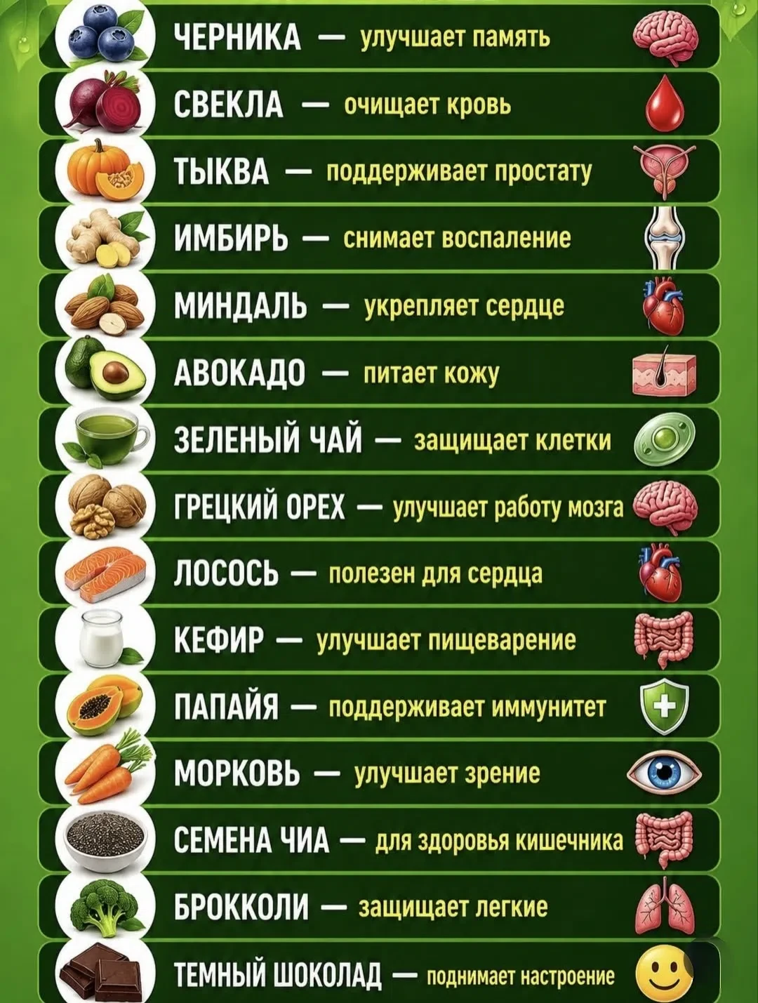 Еда, которая поддерживает разные функции организма 🥦🥩🥗
#мынапп