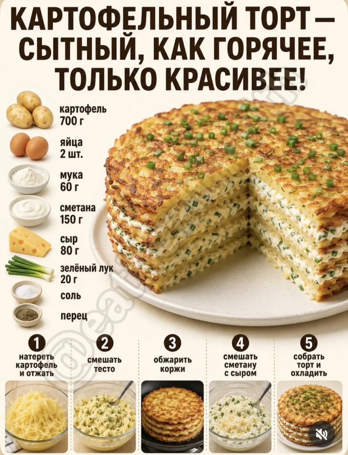 Картофельный торт — это сытно, вкусно и очень уютно! Слои нежного картофеля, промазанны...