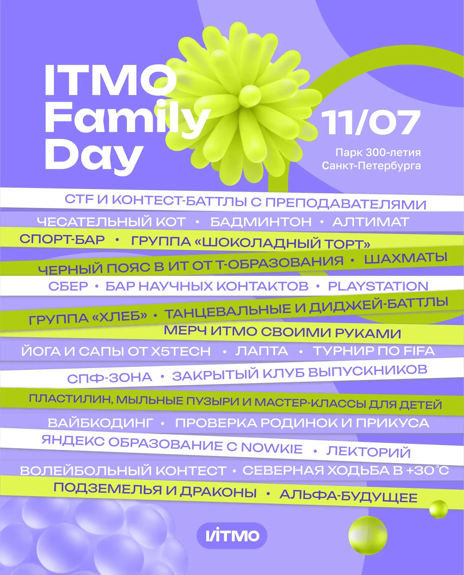 Ещё больше вариантов чем заняться на ITMO Family Day 🤲

Выбирайте активности по душе и не забудьте 