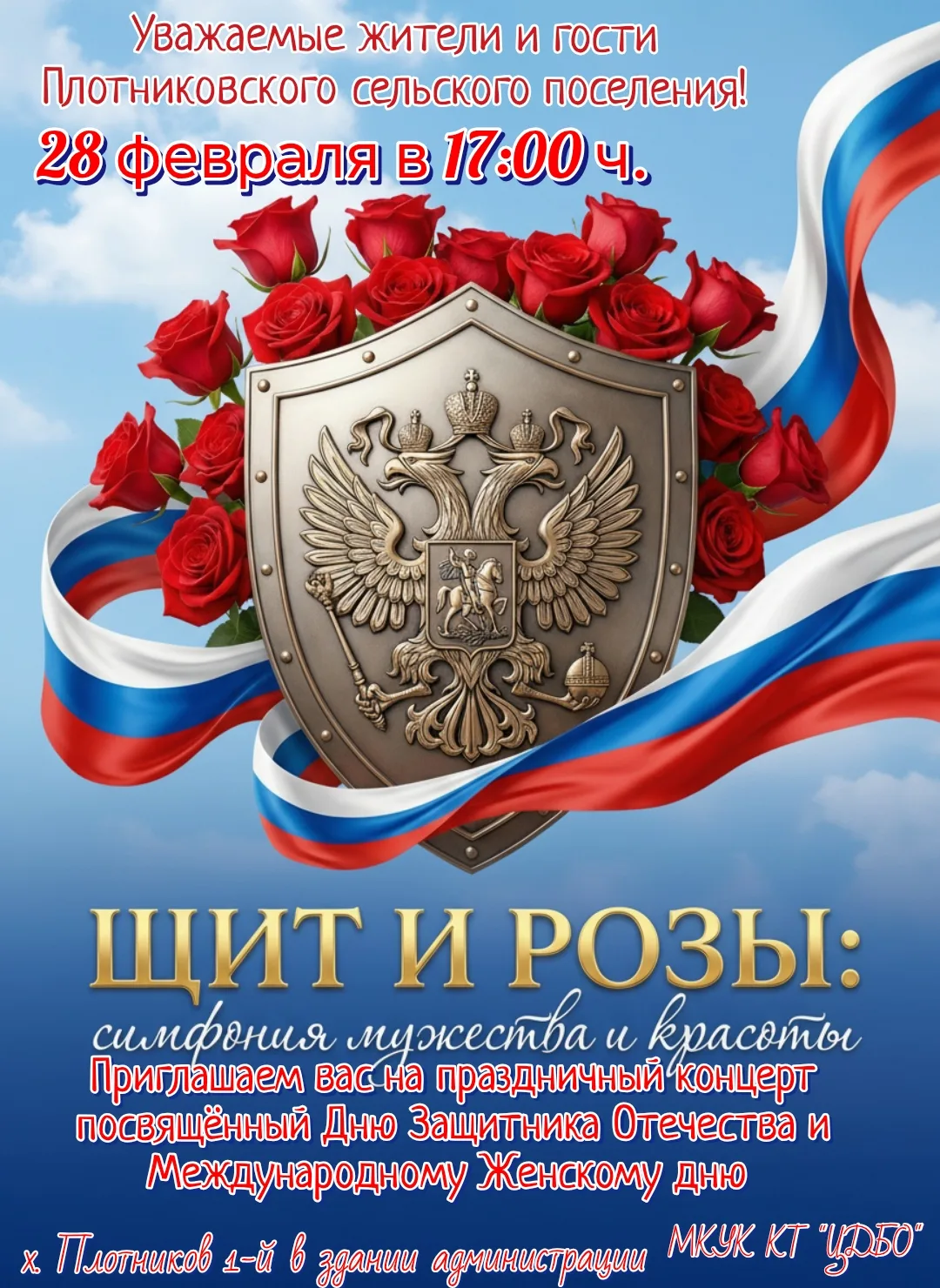 Уважаемые жители и гости Плотниковского сельского поселения! 28 февраля в 17:00 ч. Приг...