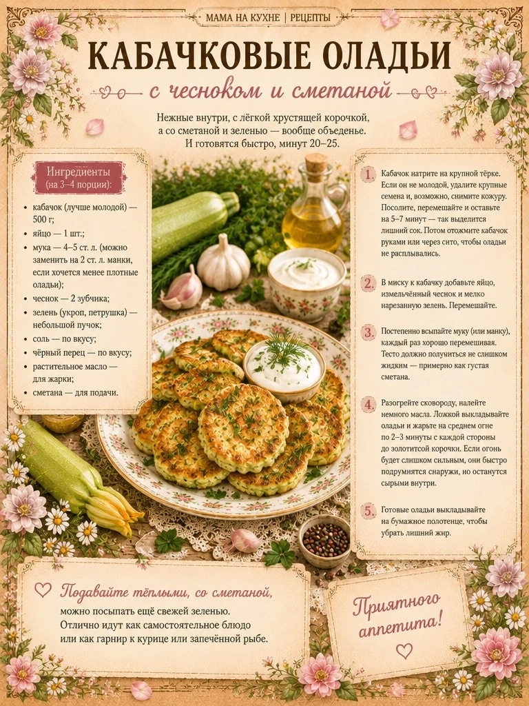 🌸 Кабачковые оладьи с чесноком и сметаной 🌸