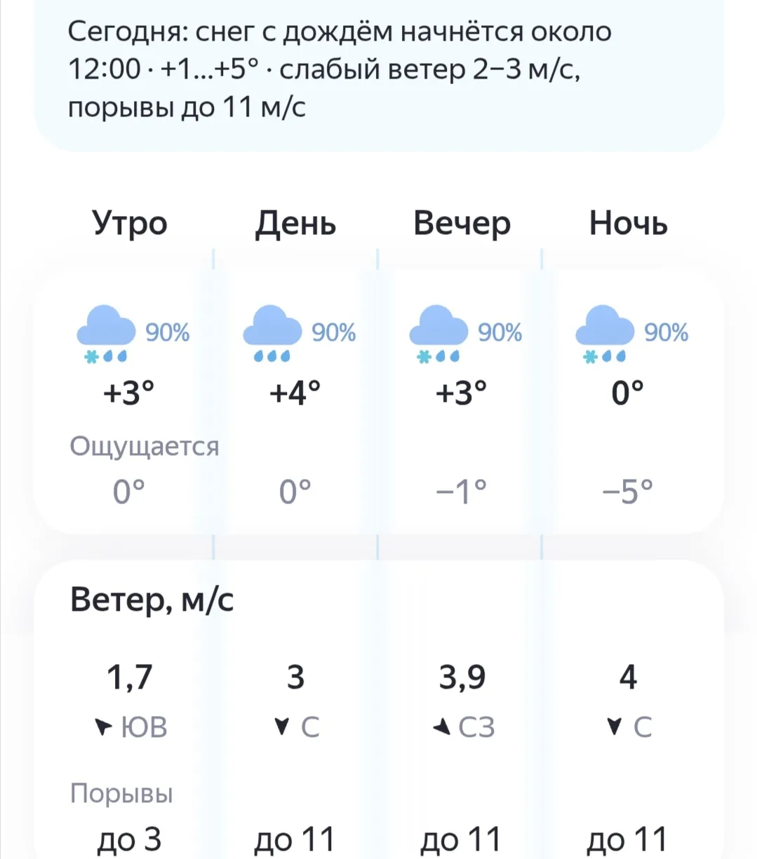 Прогноз погоды на сегодня и ближайшие дни обещает снег, дождь, ветер.