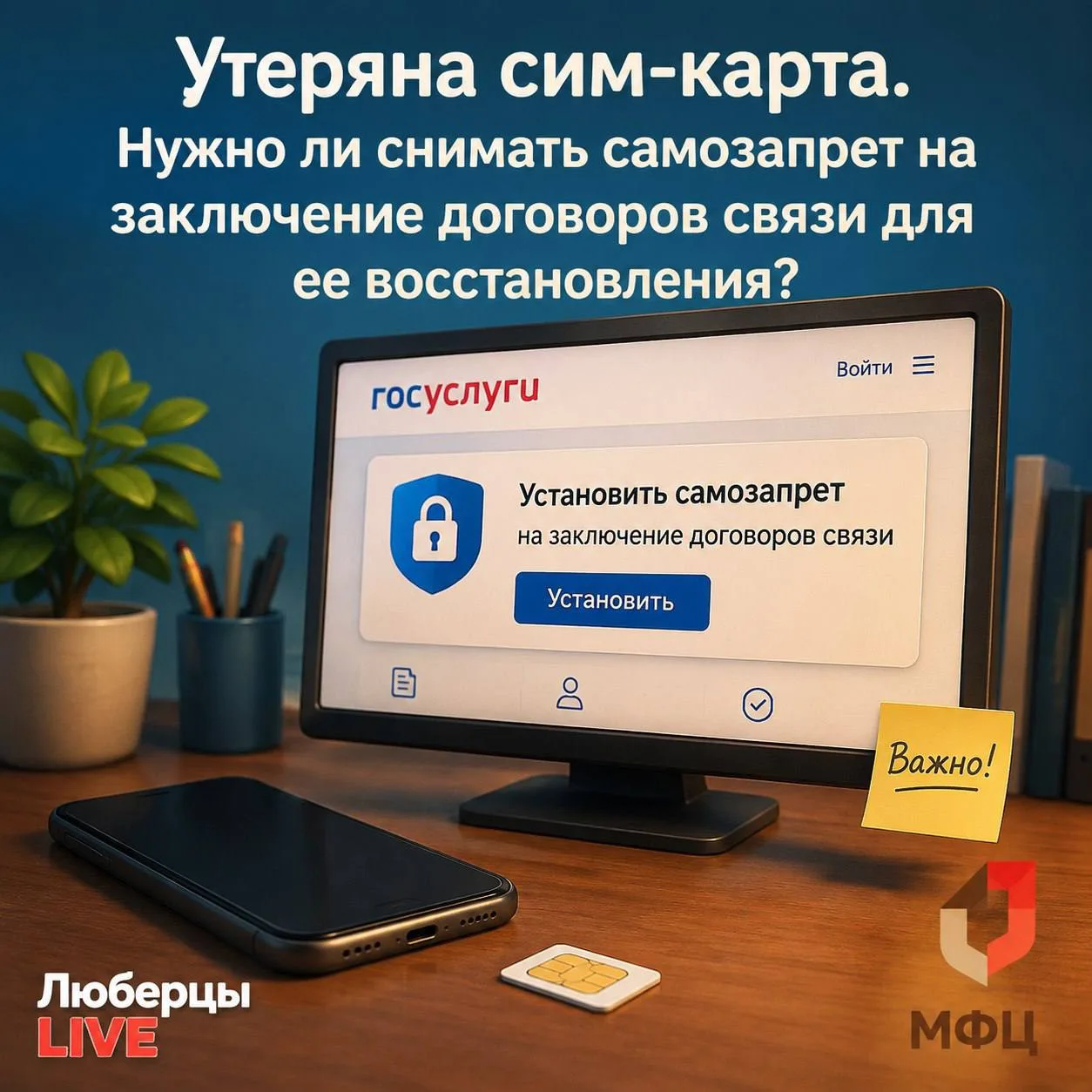 Утеряна сим-карта. Нужно ли снимать самозапрет на заключение договоров связи для ее вос...