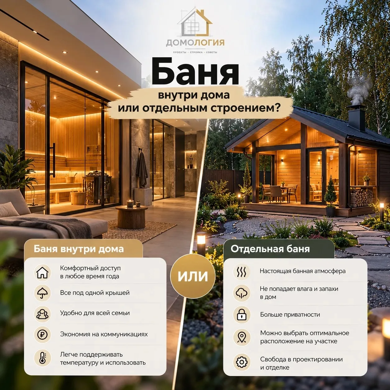 💧Баня внутри дома или отдельным строением?